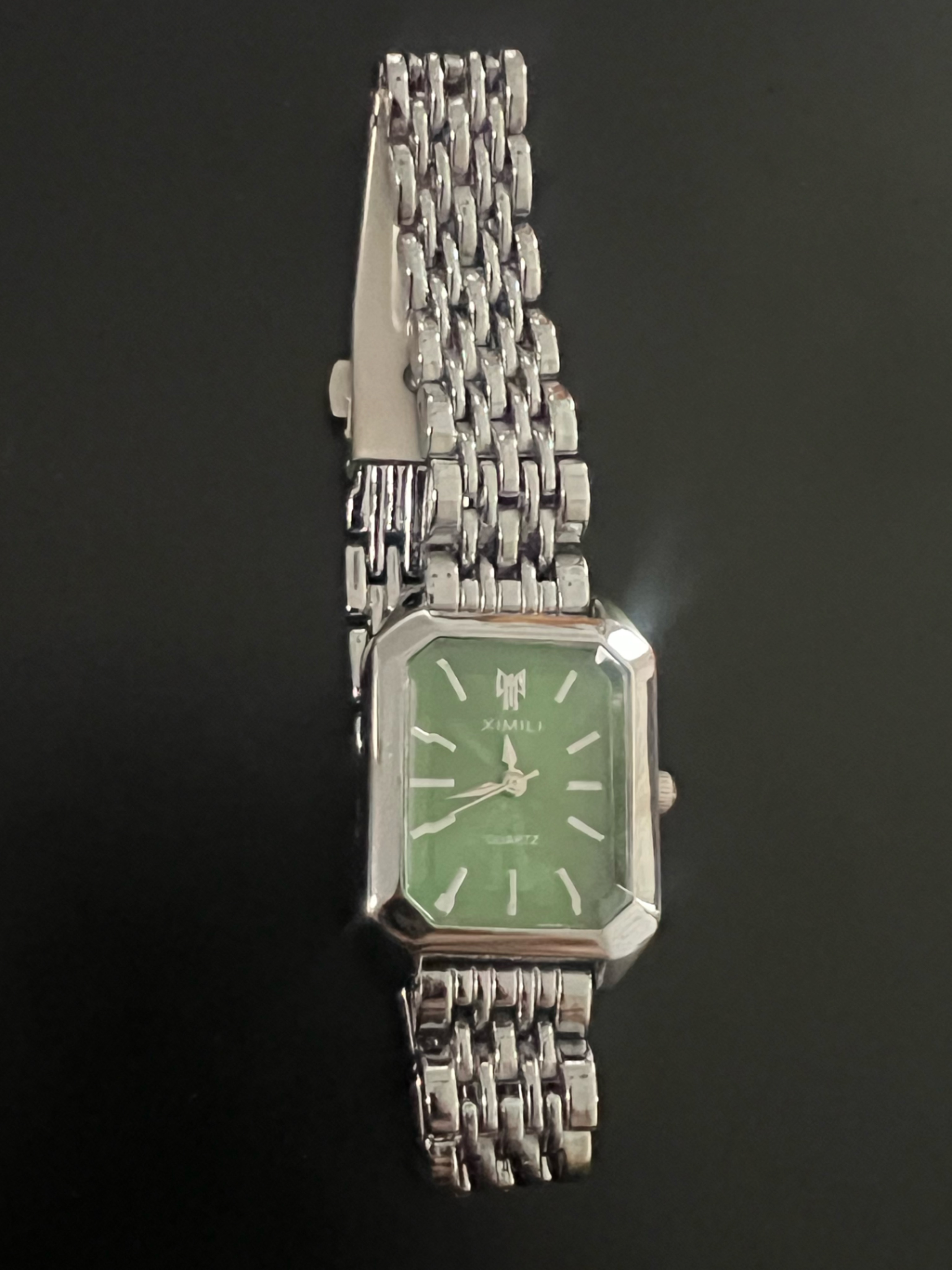 Silver Bracelet Watch With Green Dial